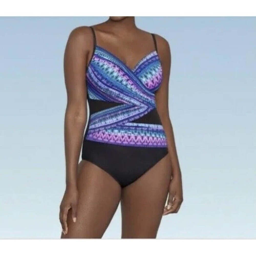 Dreamsuit Womens Slimming Control One Piece Swimsuit Jewel Stripe Black 8